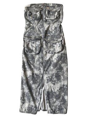 Zara Y2K Strapless Camouflage Cargo Midi Dress Small Green Full Zip Utilitarian